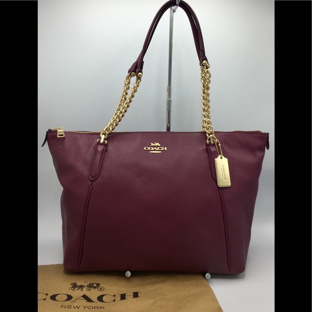Coach Dark Berry Leather Shoulder Tote Bag - Picture 1 of 16